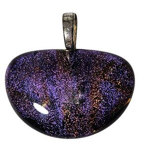 Handcrafted Dichroic Glass Pendant Purple Gold Sparkle On Black Background Women